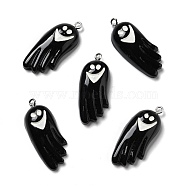 Halloween Opaque Resin Pendants, with Platinum Tone Iron Loops, Ghost, Black, 35.5x14.5x8mm, Hole: 2mm(RESI-B011-14)