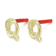 Rack Plating Alloy Stud Earrings Finding, with Horizontal Loops and 304 Stainless Steel Pin, Twist Ring, Cadmium Free & Nickel Free & Lead Free, Golden, 15.5x12mm, Hole: 1.3mm, Pin: 0.6mm(EJEW-B030-02G)