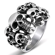 Alloy Finger Rings, Skull, Antique Silver, US Size 10(19.8mm)(PW-WG36032-03)