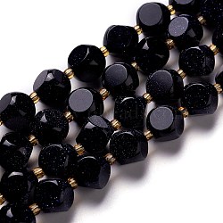 Synthetic Blue Goldstone Beads Strand, with Seed Beads, Six Sided Celestial Dice, 7.5~8x7.5~8x7.5~8mm, Hole: 0.5mm, about 40pcs/strand, 16.14''(41cm)(G-M367-36B)