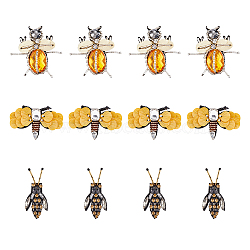 12Pcs 3 Style  Insect Felt Ornament Accessories, Beaded Appliques, Badges, with Acrylic Rhinestone, Glass Seed Beads, Plastic Sequins, for Clothes, Dress, Hat, Jeans, DIY Decorations, Mixed Patterns, 36~56x27~66x7~9mm, 4pcs/style(DIY-HY0001-30)