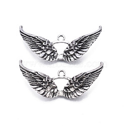Rack Plating Tibetan Style Alloy Pendants, Cadmium Free & Lead Free, Wing, Antique Silver, 23.5x48x8mm, Hole: 2.5mm(PALLOY-N158-001AS)