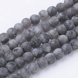 Natural Black Labradorite Bead Strands, Round, Frosted, 4~4.5mm, Hole: 1mm, about 85~90pcs/strand, 14.9 inch(38cm)(G-G735-57F-4mm)