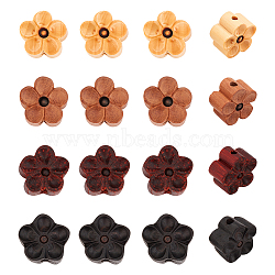 CHGCRAFT 16Pcs 4 Colors Natural Pecan Engraved Wooden Beads, Undyed, 5-Petal Flower, Mixed Color, 11.5x12x6mm, Hole: 1.8mm, 4pcs/color(WOOD-CA0001-58)