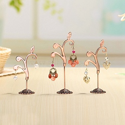 3Pcs 3 Sizes Flower Alloy with Iron Dangle Earrings Display Stands, Photo Props, Red Copper, 7.5x10.5~13.5cm, 1pc/size(PW-WG94325-01)