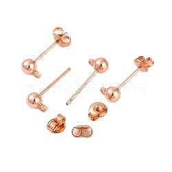 Brass Post Earring Findings, with Loop, Nickel Free, Rose Gold, 15x6mm, Hole: 1mm, Pin: 0.8mm, Ball: 4mm(EC593-RG-NF)