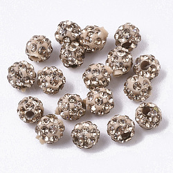 Pave Disco Ball Beads, Polymer Clay Pave Rhinestone Beads, Round, Half Drilled, Light Colorado Topaz, PP15(2.1~2.2mm), 6 Rows Rhinestone, 4.5mm, Half Hole: 1.2mm(RB-T017-01-10)