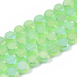 Electroplate Transparent Glass Beads Strands, AB Color Plated, Imitation Jade Glass, Faceted, Flat Round, Light Green, 5.5x6x3.5mm, Hole: 1.2mm, about 98~100pcs/strand, 20.87~21.26 inch(53cm~54cm)(EGLA-Q125-002-B01)
