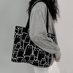 Cat Shape Printed Canvas Women's Tote Bags, with Handle, Shoulder Bags for Shopping, Rectangle, Black, 350x390mm(PW-WGB5BDC-02)