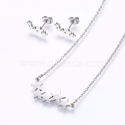 304 Stainless Steel Jewelry Sets, Stud Earrings and Pendant Necklaces, Star, Stainless Steel Color, 18.9 inch(48cm), Stud Earrings: 13x6x1.2mm, Pin: 0.8mm(SJEW-O090-16P)
