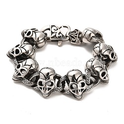 304 Stainless Steel Skull Link Chain Bracelets, Antique Silver, 8-3/4 inch(22.3cm)(BJEW-E094-02AS)
