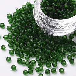 6/0 Frosted Round Glass Seed Beads, Green, Size: about 4mm in diameter, hole:1.5mm, about 495pcs/50g(X-SEED-A008-4mm-M7)