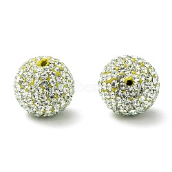 Half Drilled Czech Crystal Rhinestone Pave Disco Ball Beads, Large Round Polymer Clay Czech Rhinestone Beads, 238_Chrysolite, 12mm(PP9), Hole: 1.2mm(RB-A059-H12mm-PP9-238)