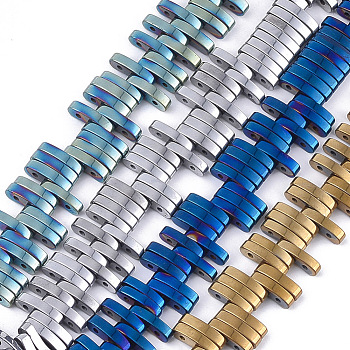 Vacuum Plating Electroplate Non-magnetic Synthetic Hematite Multi- Strand Links, Oval, Mixed Color, 10x2.5x3.5mm, Hole: 1mm, about 179~180pcs/strand, 16.1 inch