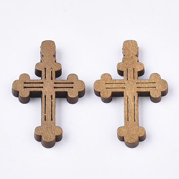Wooden Pendants, Dyed, Cross, Camel, 33x21.5x4mm, Hole: 1.5mm