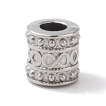 304 Stainless Steel Beads, Column with Infinity, Stainless Steel Color, 8.5x8mm, Hole: 4mm