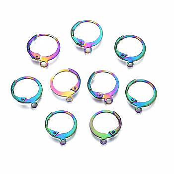 304 Stainless Steel Leverback Earring Findings, Ear Wire with Loop, Rainbow Color, 15x12~13x2mm, Hole: 1.4mm, Pin: 0.8mm