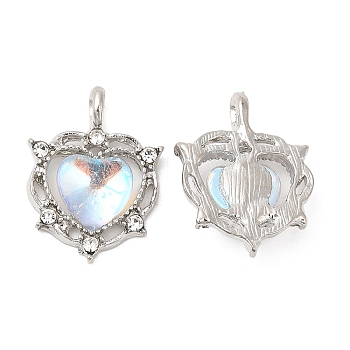 Zinc Alloy Pendants, Resin Imitation Gemstone Heart Charms, Platinum, 19.5x14.5x5mm, Hole: 1.6mm