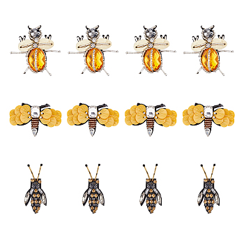 12Pcs 3 Style  Insect Felt Ornament Accessories, Beaded Appliques, Badges, with Acrylic Rhinestone, Glass Seed Beads, Plastic Sequins, for Clothes, Dress, Hat, Jeans, DIY Decorations, Mixed Patterns, 36~56x27~66x7~9mm, 4pcs/style