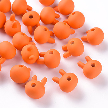 Acrylic Beads, Rubberized Style, Half Drilled, Rabbit, Dark Orange, 19x16.5x14.5mm, Hole: 3.5mm