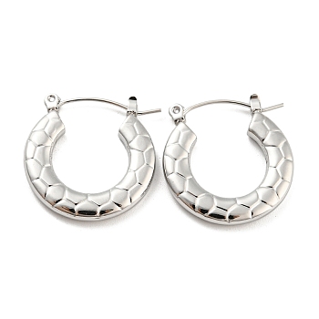 Texture Ring 304 Stainless Steel Hoop Earrings for Women, Stainless Steel Color, 23x22x3mm