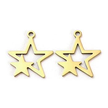 201 Stainless Steel Pendants, Star Charm, Golden, 16x15x1mm, Hole: 1.2mm