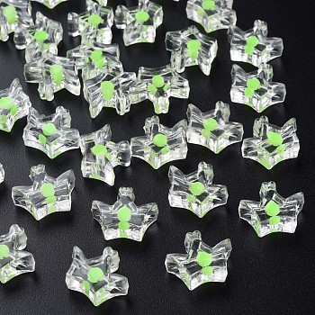 Transparent Acrylic Beads, Bead in Bead, Crown, Lawn Green, 14x17.5x7mm, Hole: 2mm, about 581pcs/500g