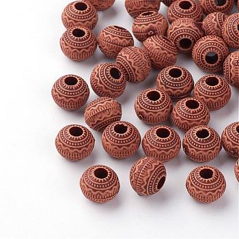 Imitation Wood Acrylic European Beads, Large Hole Beads, Round, Saddle Brown, 11x9mm, Hole: 4mm, about 880pcs/500g