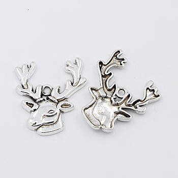 Tibetan Style Alloy Beads, Christmas Reindeer/Stag, Cadmium Free & Nickel Free & Lead Free, Antique Silver, 25x22mm, Hole: 1.5mm