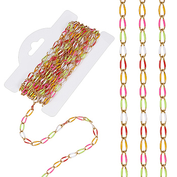 Stainless Steel Enamel Curb Chains, Soldered, Golden, Mixed Color, 9.5x4x1mm