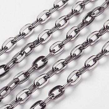 Iron Cable Chains, Unwelded, with Spool, Flat Oval, Cadmium Free & Lead Free, Gunmetal, 7x4x1mm, about 164.04 Feet(50m)/roll