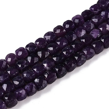 Natural Sugilite Beads Strands, Faceted, Cube, 4~5x4~5x4~5mm, Hole: 0.8mm, about 92~105pcs/strand, 14.96~15.35 inch(38~39cm).