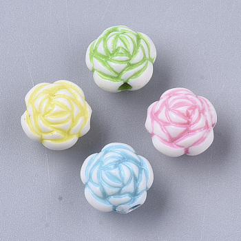 Craft Style Acrylic Beads, Double-sided Flower, Mixed Color, 9x9.5x9mm, Hole: 1.8mm, about 1315pcs/500g