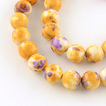 Dyed Natural Ocean White Jade Round Bead Strands, Gold, 8mm, Hole: 1mm, about 48pcs/strand, 14.9 inch