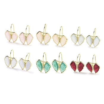 Natural Jade Dangle Earrings, with Cubic Zirconia and Rack Plating Brass Findings, Dyed, Butterfly, Mixed Color, 29.5~30x23~24mm