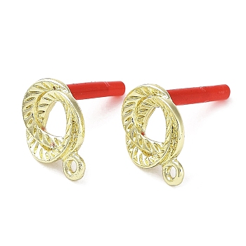 Rack Plating Alloy Stud Earrings Finding, with Horizontal Loops and 304 Stainless Steel Pin, Twist Ring, Cadmium Free & Nickel Free & Lead Free, Golden, 15.5x12mm, Hole: 1.3mm, Pin: 0.6mm