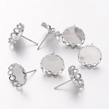 Brass Stud Earring Settings, Nickel Free, Platinum, 13mm, Tray: 12mm, Pin: 0.6mm thick