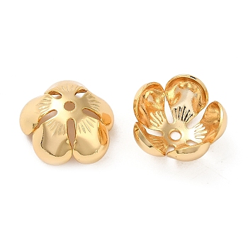 Brass Bead Caps, 6-Petal Flower, Real 18K Gold Plated, 12.5x13x6.5mm, Hole: 1.4mm