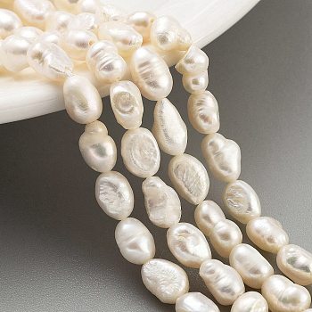 Natural Cultured Freshwater Pearl Beads Strands, Two Sides Polished, Grade 2A, Snow, 5~6mm, Hole: 0.5mm, about 27pcs/strand, 6.89 inch(17.5cm)