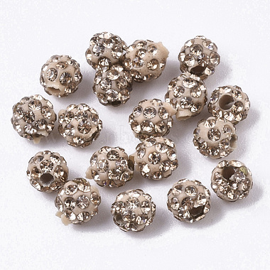 PeachPuff Round Polymer Clay+Glass Rhinestone Beads