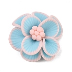 Handmade Polymer Clay Cabochons, Flower, Sky Blue, 24~28x25~28x10~11mm(PY-CBA4D86-01A)
