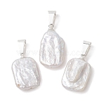 Natural Baroque Keshi Pearl Pendants, Rectangle Charms with 201 Stainless Steel Snap on Bails, White, Silver, 19.5~24x12~13x4~6mm, Hole: 7x3.5mm(PALLOY-JF05467)