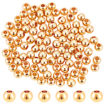 Rack Plating Brass Beads, Long-Lasting Plated, Round, Real 14K Gold Plated, 4x3mm, Hole: 1.5mm(KK-LP0001-08G-02)