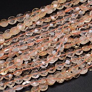 Natural Citrine Flat Round Bead Strands, Faceted, Dyed & Heated, 8x4mm, Hole: 1mm, about 49pcs/strand, 16 inch(G-O099-06-C)