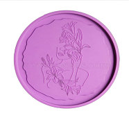 Cup Mat Silicone Molds, Resin Casting Coaster Molds, For UV Resin, Epoxy Resin Craft Making, Flat Round with Girl Pattern, Medium Orchid, 130x8mm(SIMO-PW0002-15C)