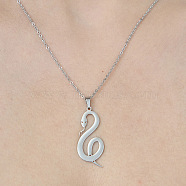 201 Stainless Steel Hollow Snake Pendant Necklace, Stainless Steel Color, 17.72 inch(45cm)(NJEW-OY001-93)