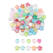 100Pcs 2 Style Eco-Friendly Transparent Acrylic Beads, Heart/Star, Dyed, AB Color, Mixed Color, 8~10x8~10x3~4mm, Hole: 1.5mm, 50pcs/style(TACR-YW0001-86H)