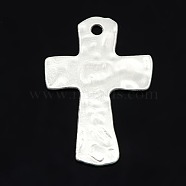 Hammered Cross Alloy Pendants, Matte Color, Matte Silver, 46x31x1mm, Hole: 3mm(X-PALLOY-D270-MS)