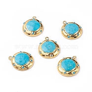 Natural Howlite Pendants, with Golden Plated Brass Findings, Dyed & Heated, Flat Round, 25.5x22x6mm, Hole: 1.8mm(X-G-L543-002G)