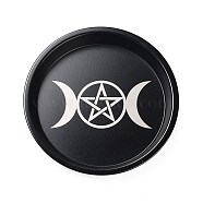 Carbon Steel Plate Candle Holder, Decorative Pillar Candle Plate, Witchcraft Table Centerpiece, Home Decoration, Black, Triple Moon Pentagram, 198x26mm, Inner Diameter: 180mm(DJEW-K020-01B)